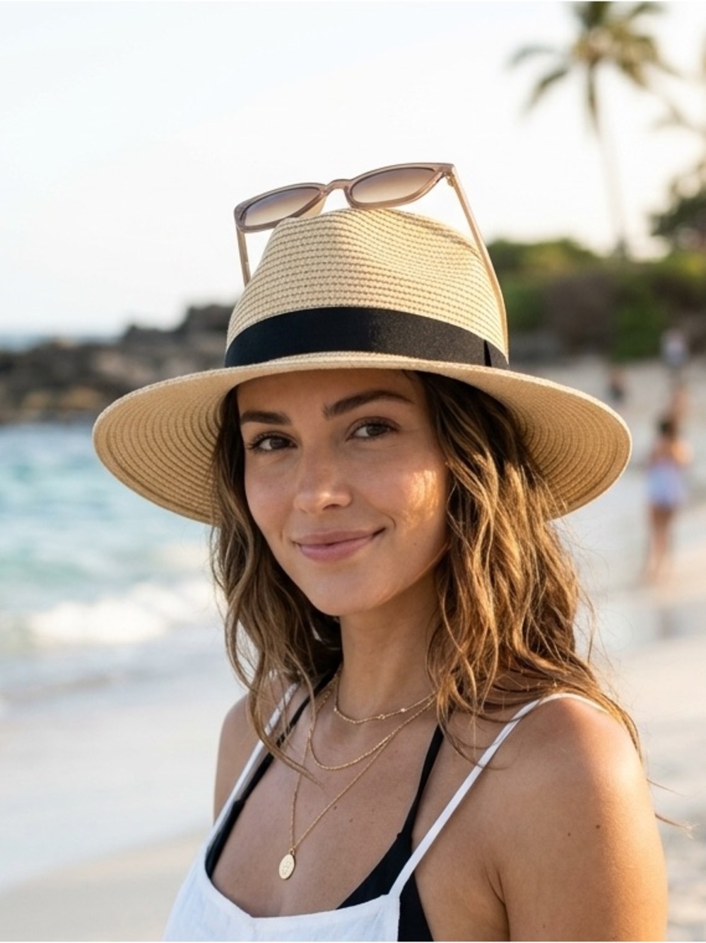Straw Sun Hat with Black Band - Natural